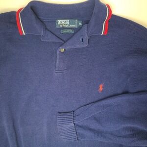 Polo Ralph Lauren Knit Polo Sweater Mens XL Navy Cotton Long Sleeve Pony Logo